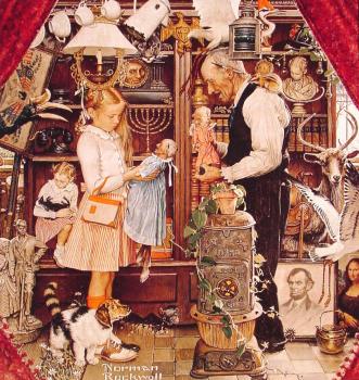 Norman Rockwell : April Fool Girl with Shopkeeper